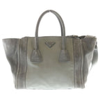 Prada 2-Way Shoulder Bag Gray Suede Canvas Silver