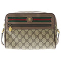Gucci GG Supreme Shoulder Bag Brown Beige Leather Gold