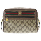 Gucci GG Supreme Shoulder Bag Brown Beige Leather Gold