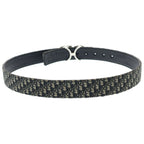 Dior CD Logo Buckle Belt Oblique Black Pattern Navy Canvas Leather Silver — view 2