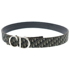 Dior CD Logo Buckle Belt Oblique Black Pattern Navy Canvas Leather Silver