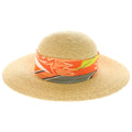 Hermes Straw Hat Carre Decorative Wide Brim Hat Orange Beige