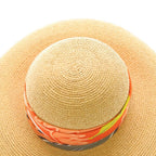 Hermes Straw Hat Carre Decorative Wide Brim Hat Orange Beige — view 5