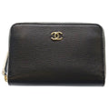 Chanel CC Logo Zip Coin Case Mini Wallet Black Leather Gold