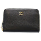 Chanel CC Logo Zip Coin Case Mini Wallet Black Leather Gold