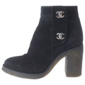 Chanel Short Boots CC Logo Turnlock Black Suede Leather