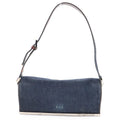 Fendi Logo One Mini Shoulder Bag Indigo Blue Brown Denim Leather Silver