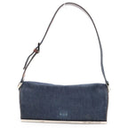 Fendi Logo One Mini Shoulder Bag Indigo Blue Brown Denim Leather Silver