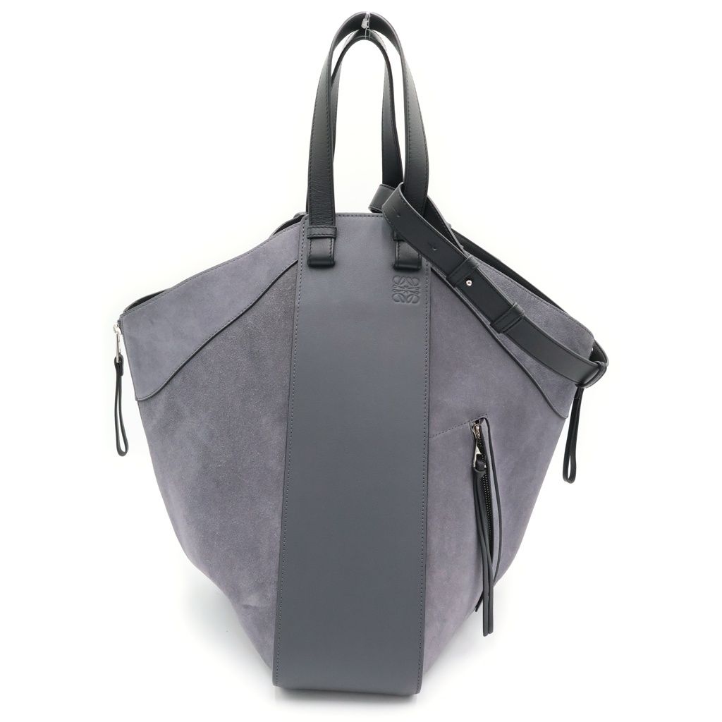 Loewe Hammock Suede Combination Shoulder Bag Gray Leather Silver
