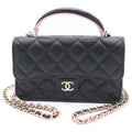 Chanel Quilted Phone Case Shoulder Bag Mini Chain Black Pink Lambskin Gold