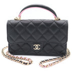 Chanel Quilted Phone Case Shoulder Bag Mini Chain Black Pink Lambskin Gold