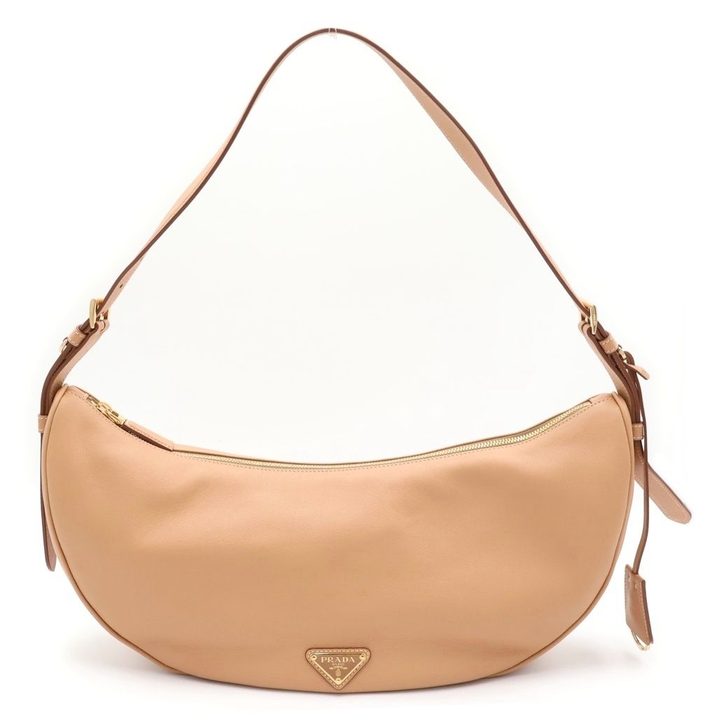 Prada Demil Large Cross Belt Bag Beige Leather Gold