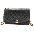 Chanel Diana 25 Chain Shoulder Bag Quilted Black Lambskin Gold