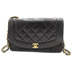 Chanel Diana 25 Chain Shoulder Bag Quilted Black Lambskin Gold