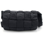 Bottega Veneta Maxi Intrecciato Padded Cassette Shoulder Bag Black Nylon Silver