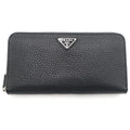 Prada Leather Zip Around Wallet Silver Black