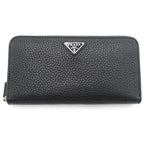 Prada Leather Zip Around Wallet Silver Black