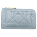 Dior Cannage Zip Fragment Case Card Holder Mini Wallet Light Blue Leather Gold