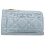 Dior Cannage Zip Fragment Case Card Holder Mini Wallet Light Blue Leather Gold