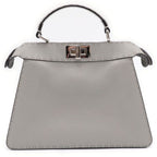 Fendi Peekaboo Selleria Small Handbag Gray Leather Silver