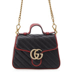 Gucci GG Marmont Mini Top Handle Leather 2-Way Shoulder Bag Black