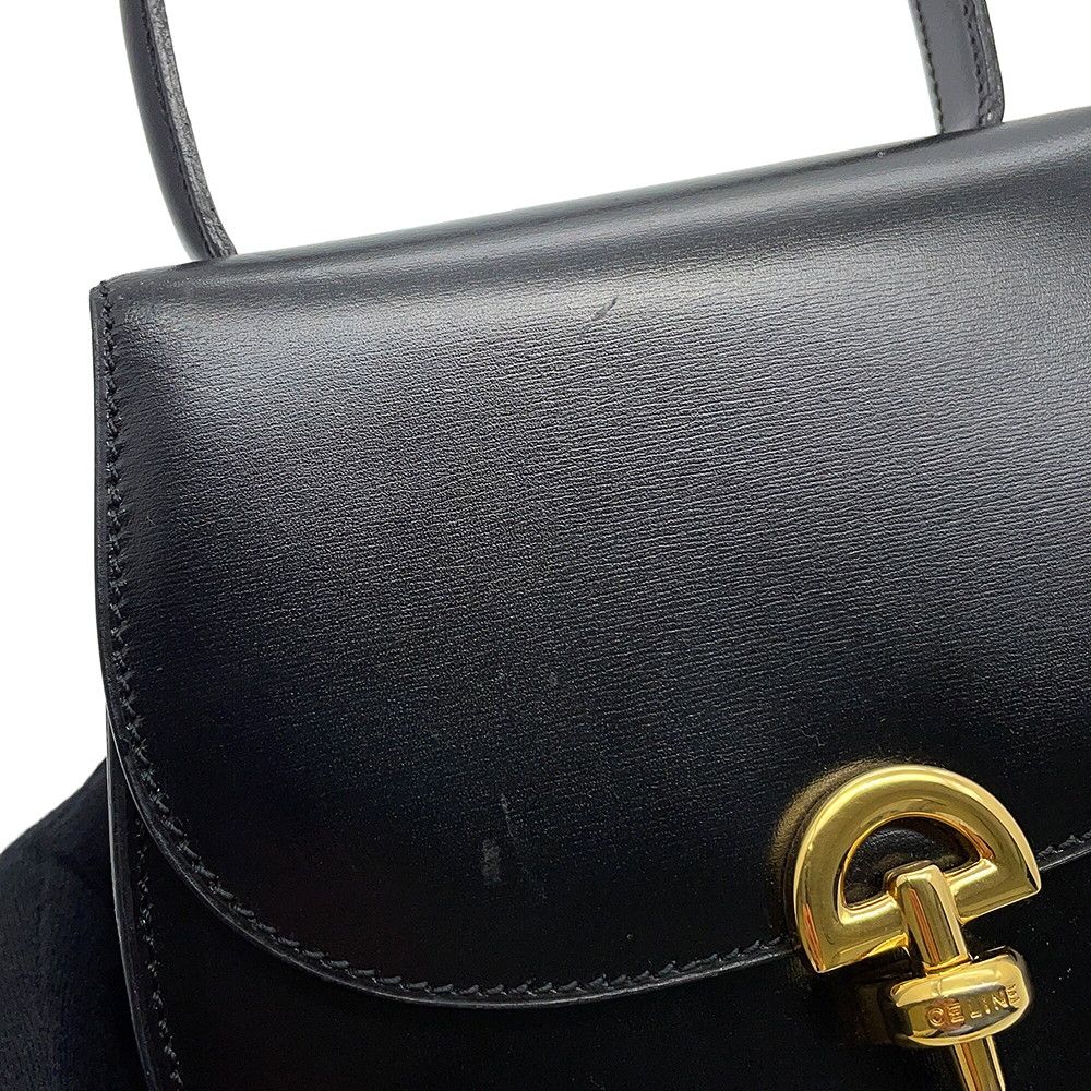 Celine Vintage Leather 2-Way Shoulder Bag Black — view 7