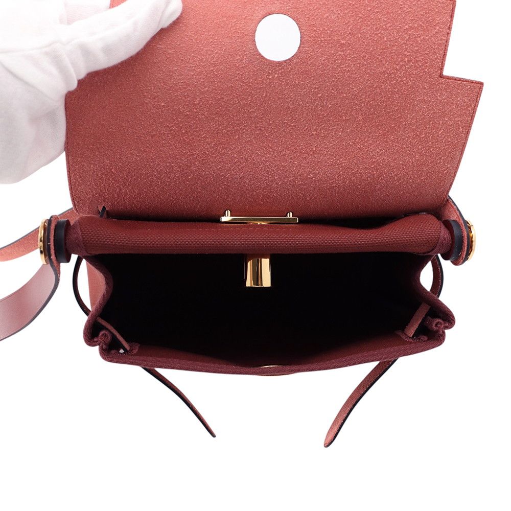 Hermes Shoulder Bag Herbag Zip Mini Rouge Ash Gold Toile Military Vache Hunter — view 5