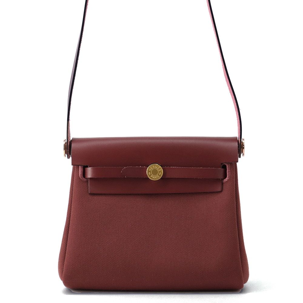 Hermes Shoulder Bag Herbag Zip Mini Rouge Ash Gold Toile Military Vache Hunter