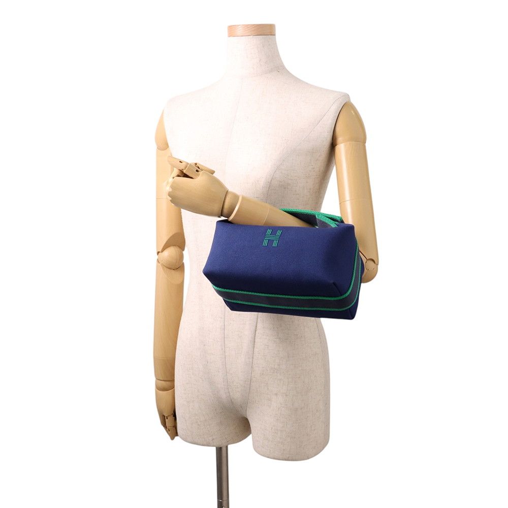 Hermes Pouch Bride-a-Brac PM Marine Silver Canvas Case — view 4