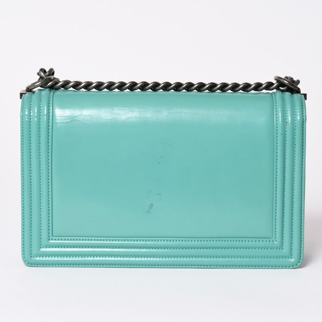 Chanel Boy Large Chain Shoulder Bag CC Logo Calfskin Turquoise — view 2