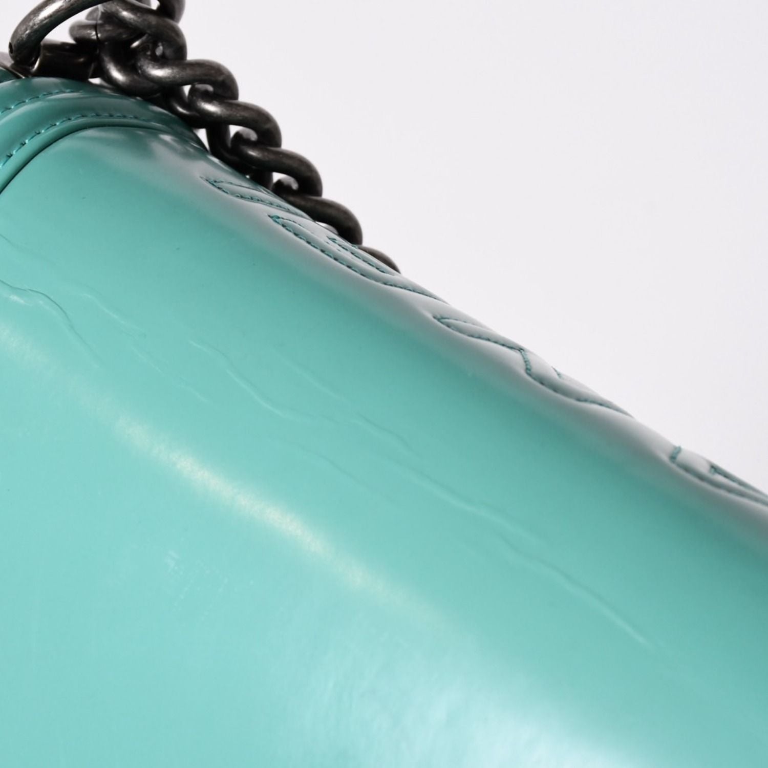 Chanel Boy Large Chain Shoulder Bag CC Logo Calfskin Turquoise — view 6