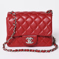 Chanel Mini Quilted 16 S Flap S Chain Shoulder Bag CC Logo Caviar Leather Silver
