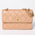 Chanel Wild Stitch Quilted 25 Chain Shoulder Bag CC Logo Calfskin Beige
