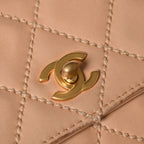 Chanel Wild Stitch Quilted 25 Chain Shoulder Bag CC Logo Calfskin Beige — view 4