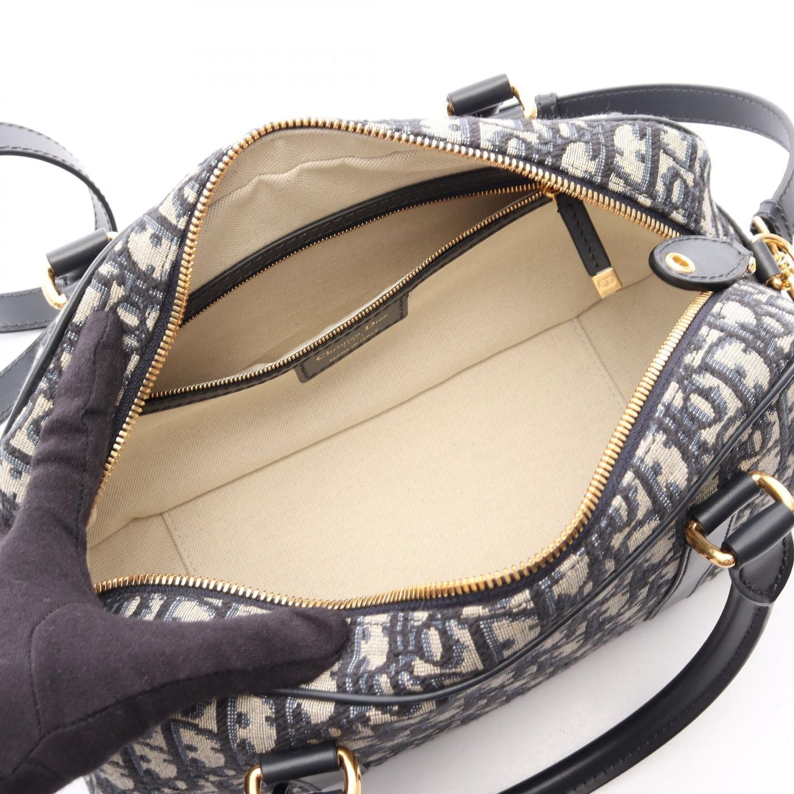 Dior D-vibe Bow Sling Bag Oblique 2-Way Navy Canvas Leather — view 3