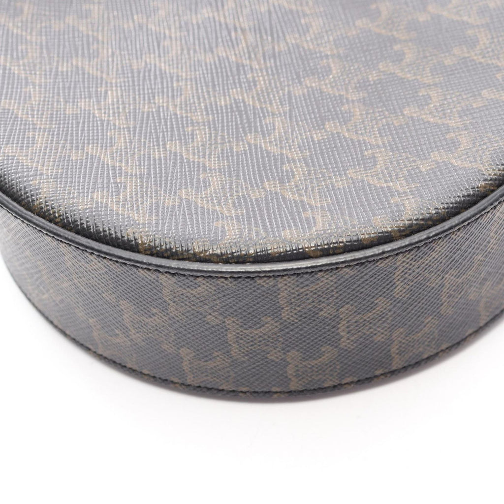 Celine Shoulder Bag Round Purse Triomphe Black Brown Canvas Leather — view 8