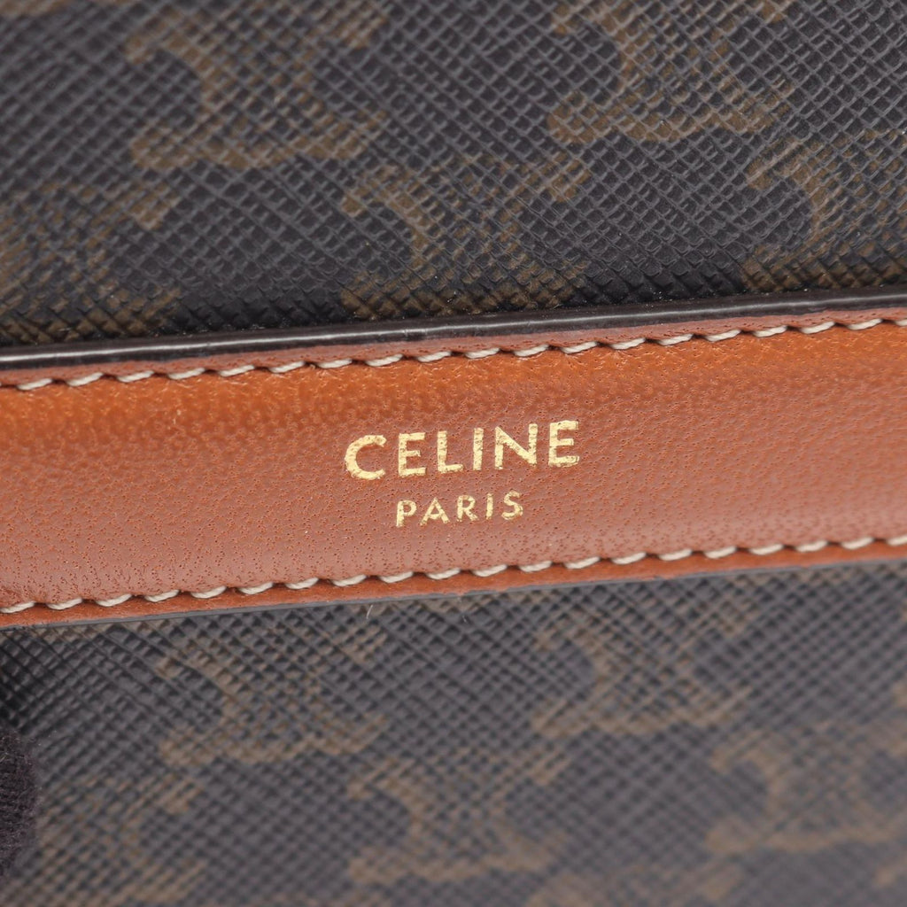 Celine Shoulder Bag Round Purse Triomphe Black Brown Canvas Leather — view 4