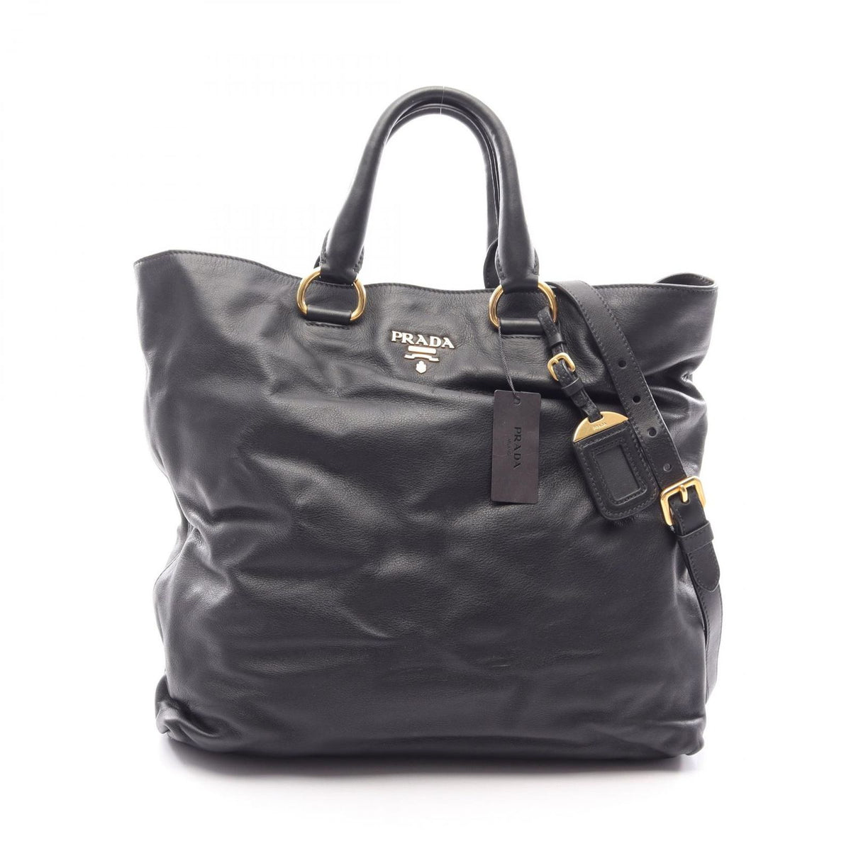 Prada Tote Soft Calf 2-Way Black Leather