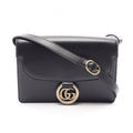 Gucci Shoulder Bag Double Black Leather GG Marmont