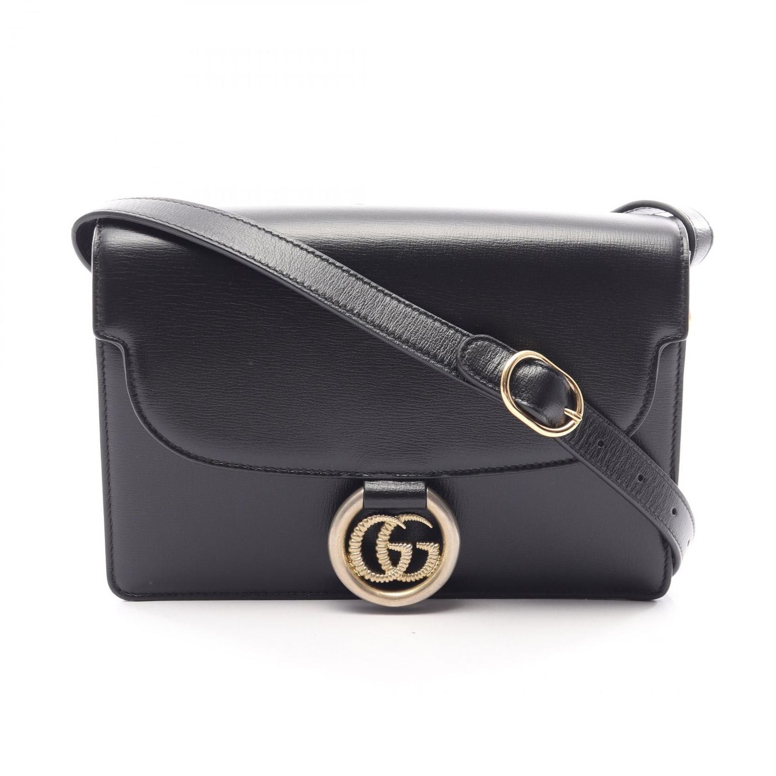 Gucci Shoulder Bag Double Black Leather GG Marmont