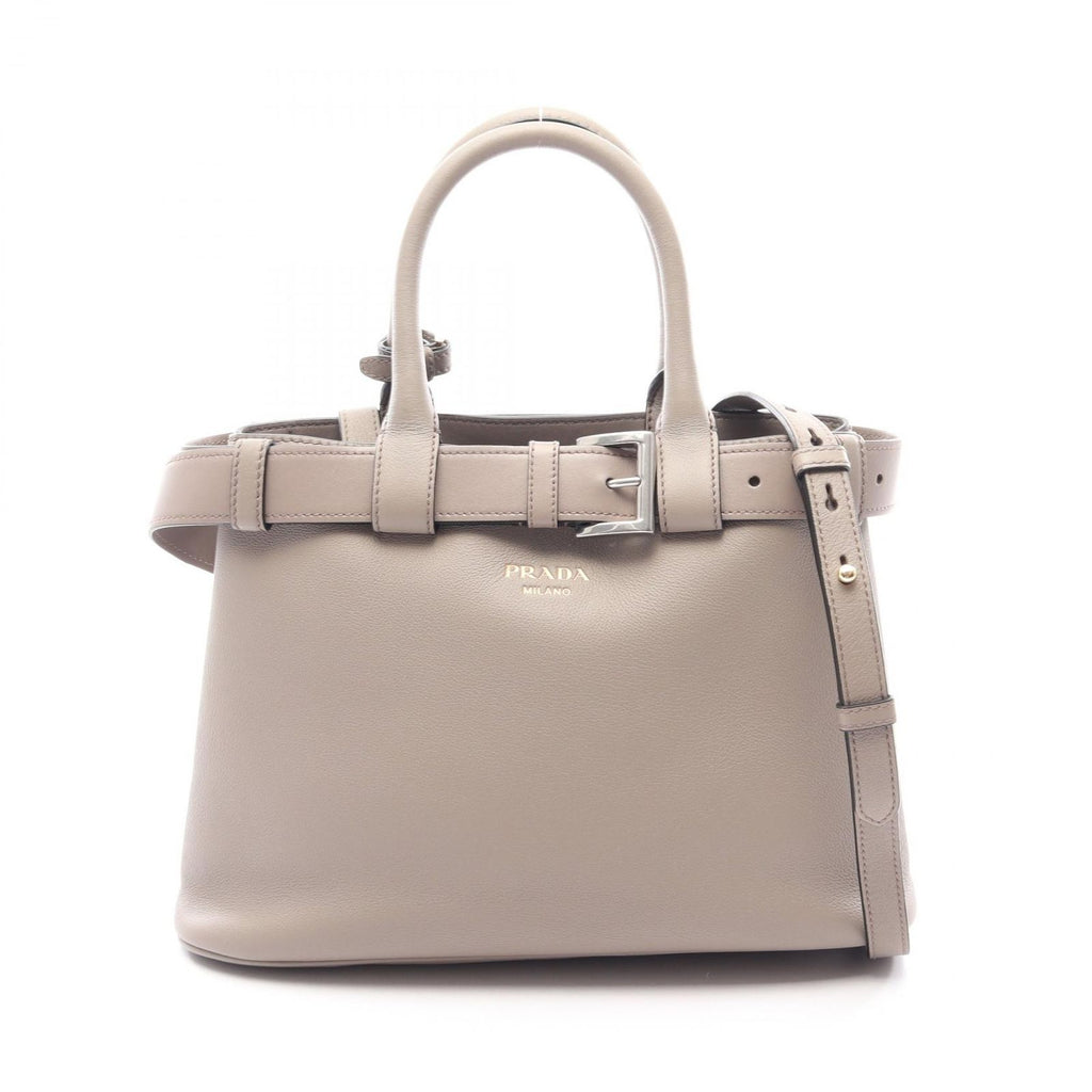 Prada Tote Buckle 2-Way Gray Leather Handbag