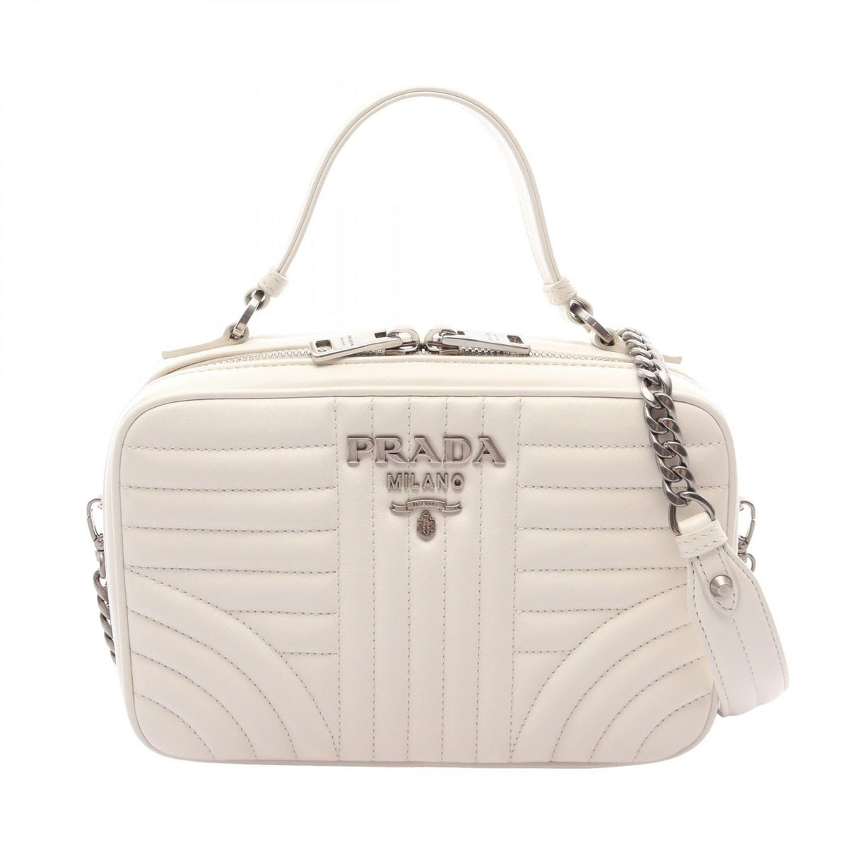 Prada Handbag Diagram 2-Way White Leather Chain