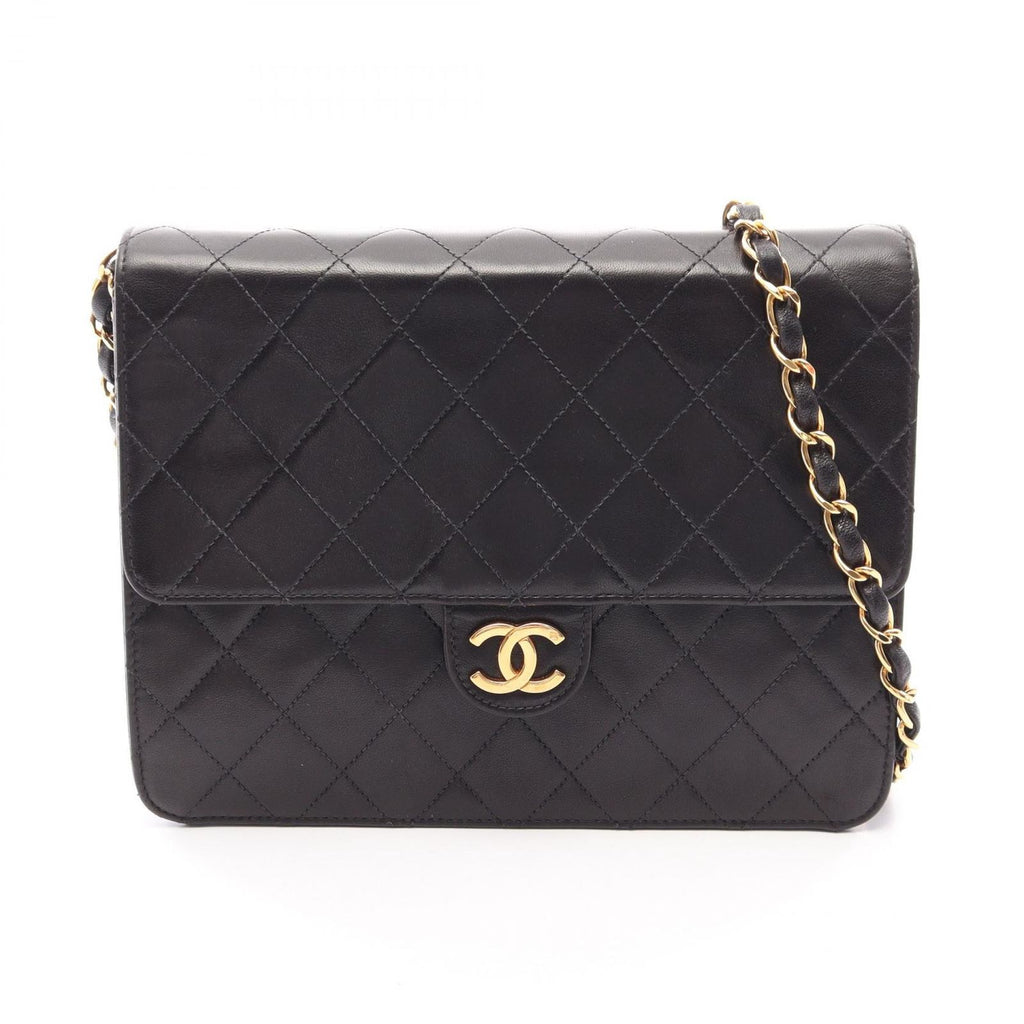 Chanel Shoulder Bag Quilted Single Flap Push Lock Black Lambskin Chain
