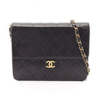 Chanel Shoulder Bag Quilted Single Flap Push Lock Black Lambskin Chain