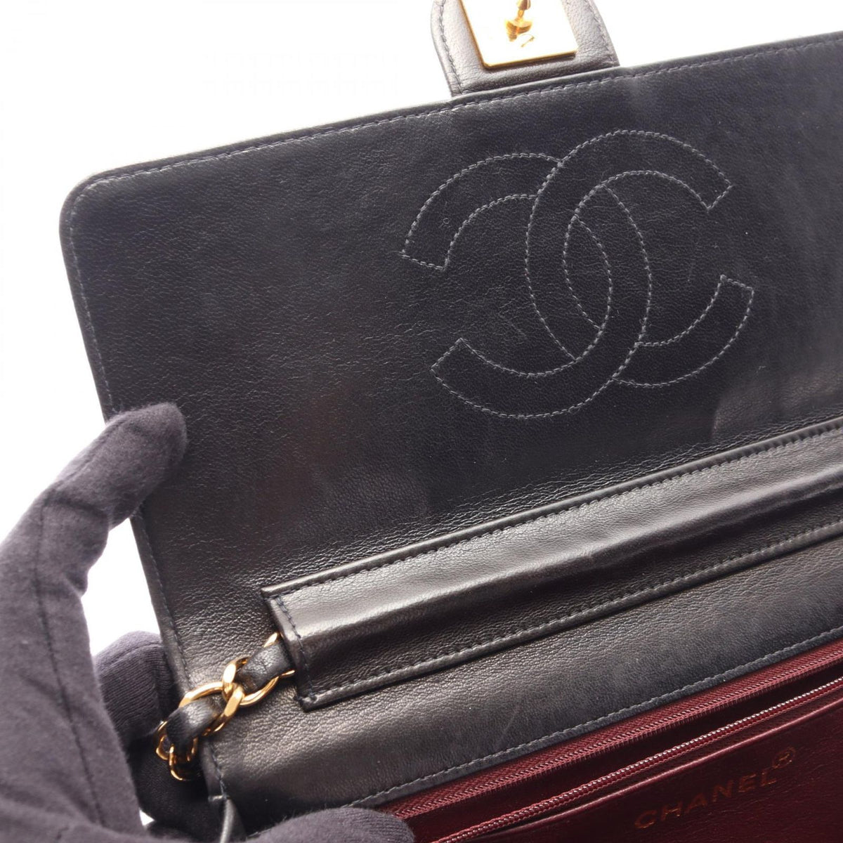 Chanel Shoulder Bag Quilted Single Flap Push Lock Black Lambskin Chain — view 7