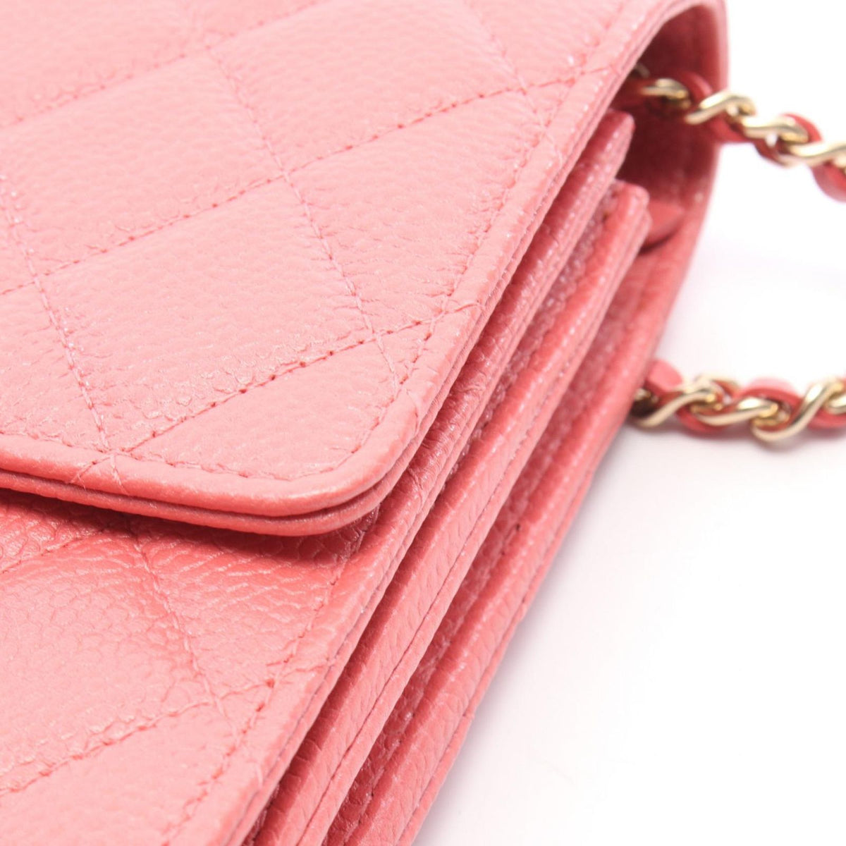Chanel Shoulder Bag Quilted Pink Caviar Leather Chain Wallet — view 6