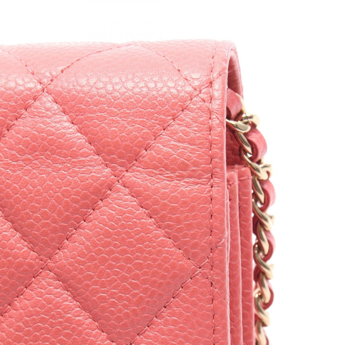Chanel Shoulder Bag Quilted Pink Caviar Leather Chain Wallet — view 7