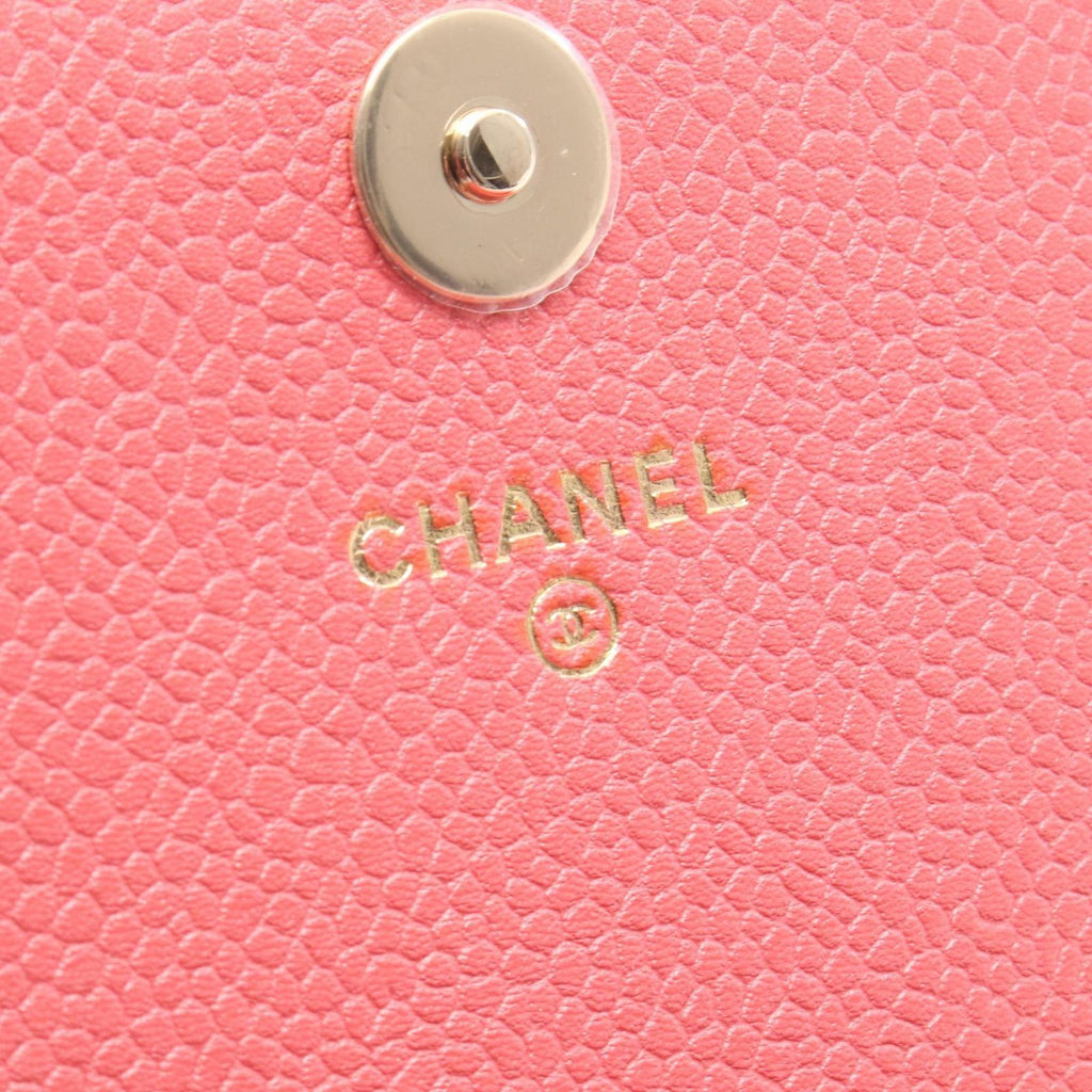Chanel Shoulder Bag Quilted Pink Caviar Leather Chain Wallet — view 4