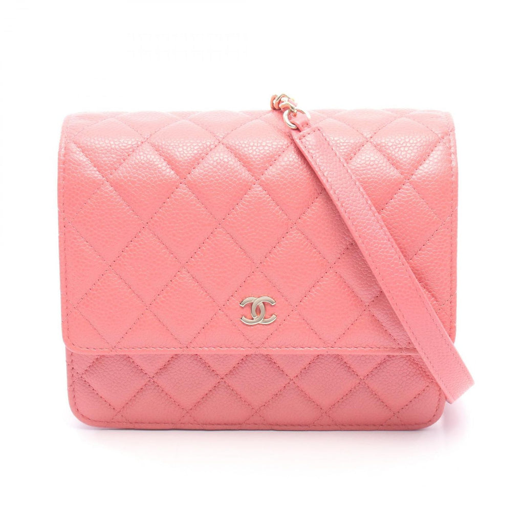 Chanel Shoulder Bag Quilted Pink Caviar Leather Chain Wallet