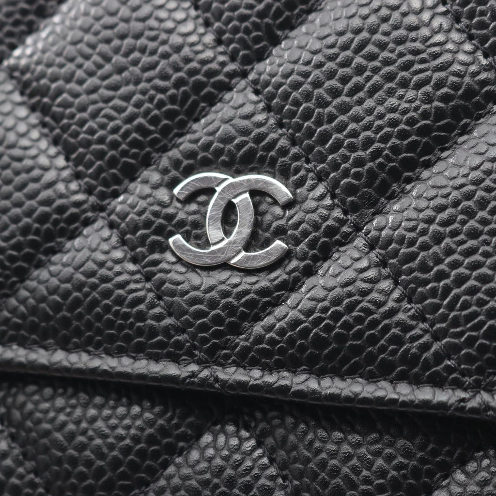Chanel Shoulder Bag Quilted Black Caviar Leather Chain Wallet — view 8